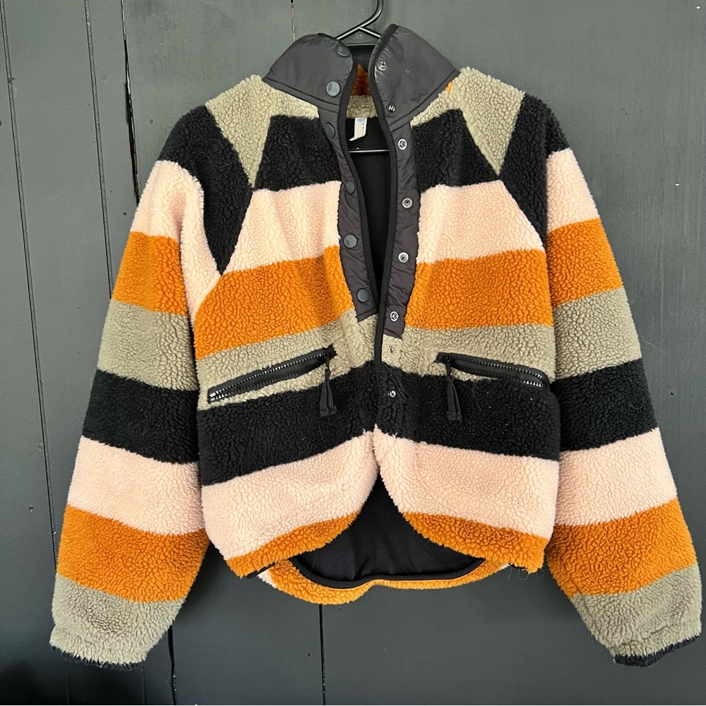 Free People Colorful Striped Teddy Jacket